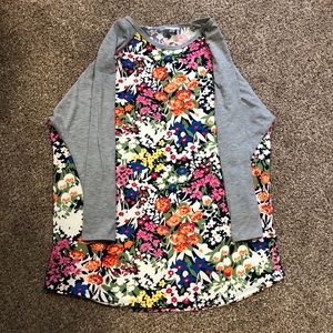 Floral Lularoe shirt with gray sleeves
